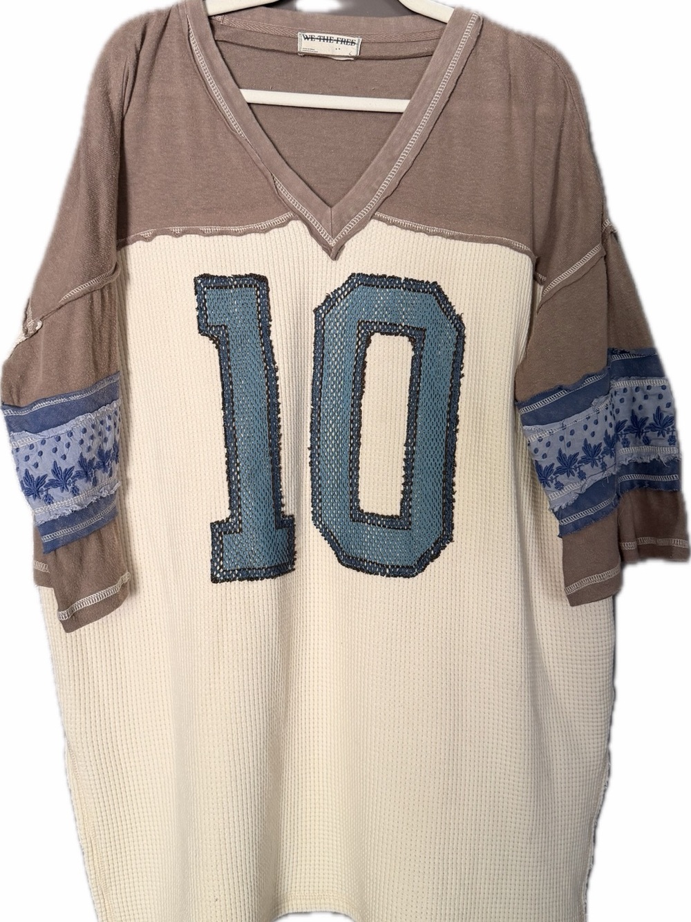 We The Free Oversized V-Neck Jersey in Cream, Taupe & Blue